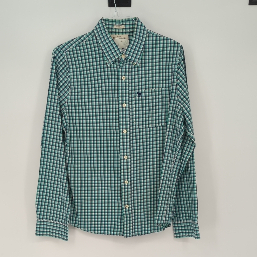 Abercrombie & Fitch Plaid Button Down Shirt Green L cotton preppy Business casua